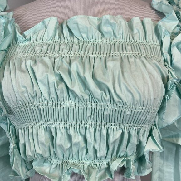 Nasty Gal Puff Sleeve Cropped Top Blouse Green Size Small NWT - Picture 2 of 12